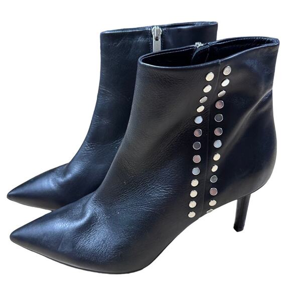 Aquatalia NWOB Miana Black Heeled Booties Size 11M Pointed Toe Stiletto Studded - Picture 1 of 9